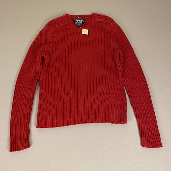 Abercrombie & Fitch Muscle Fit Cotton‎ Knit Sweater Men's XL Ribbed Red New NWT - Picture 1 of 13